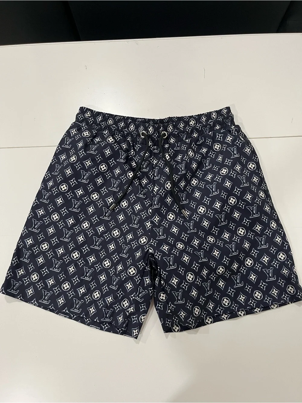Louie  Vuiton Navy and White Monogram Swim Trunks